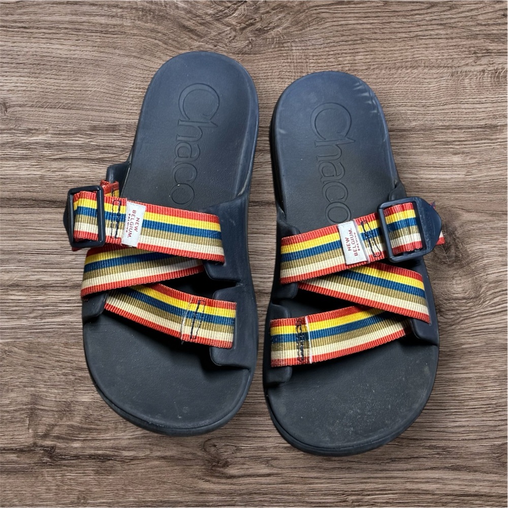 Chaco x New Belgium Brewing Women’s 5 Chillos Navy Blue Strappy Slide Sandals